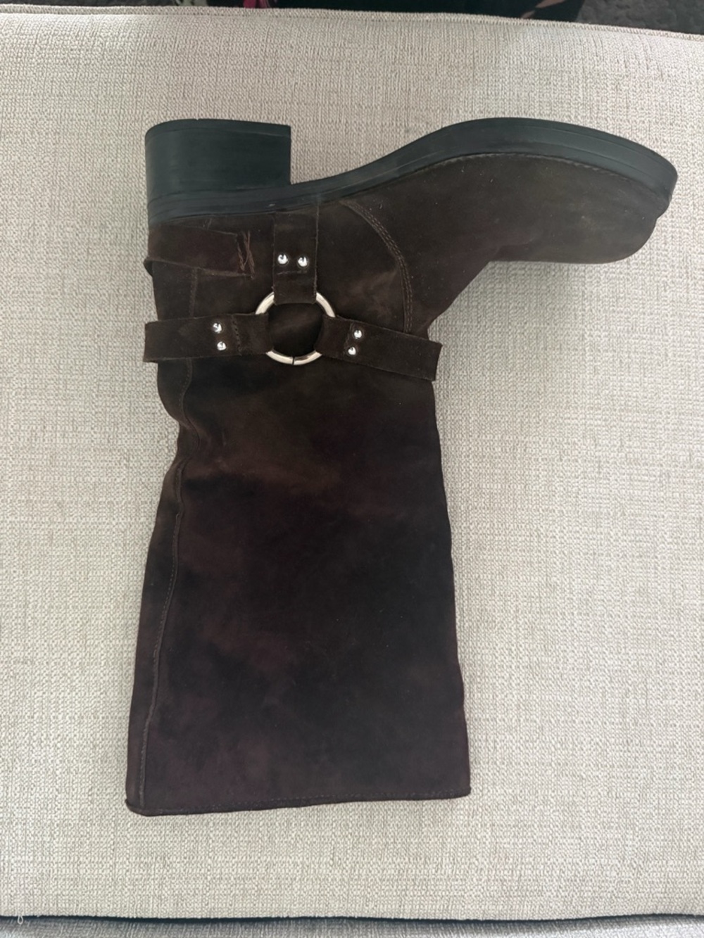 Steve Madden Brocks Chocolate Brown Suede Buckle Slouch Mid-Calf Moto Boots - Picture 5 of 12